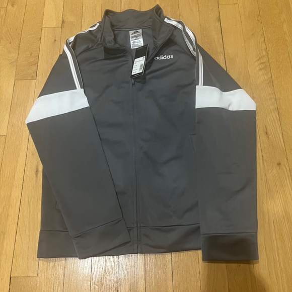 🆕️ Adidas Boys Tricot Event Jacket Size L (14-16) Grey and White New With Tags - Picture 2 of 3